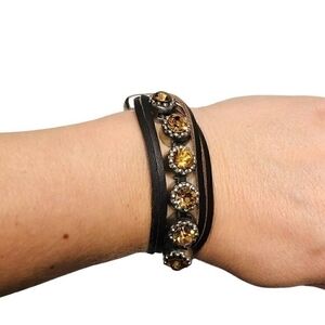 Yellow Crystal Leather Bracelet Paris Fashion Jewelry Charm Style NWOT